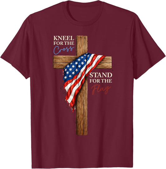 Kneel for The Cross Stand for The Flag Christian Patriotic T-Shirt - T-Shirt | Maroon