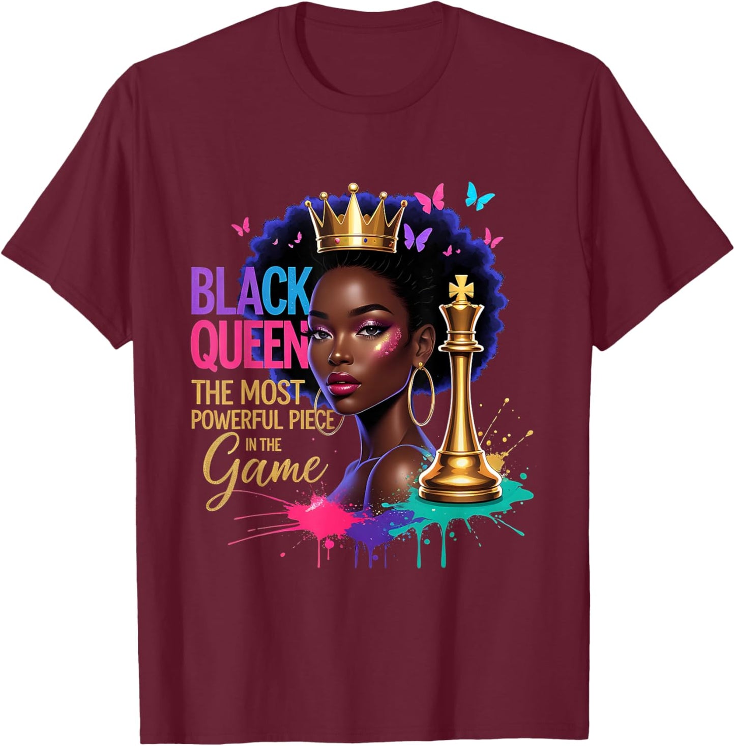 Melanin Queen Afro Girl Black Women African T-Shirt - T-Shirt | Maroon