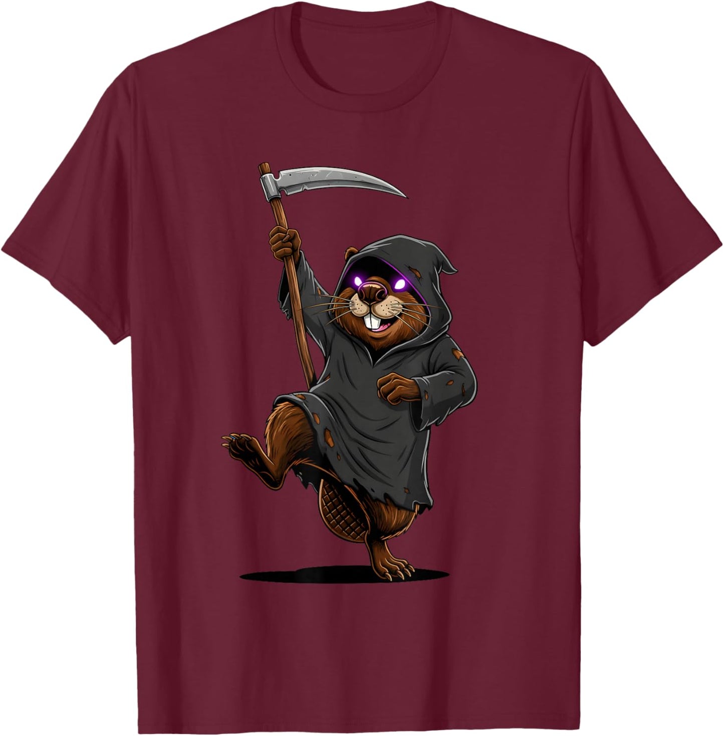 Grim Reaper Beaver Funny Halloween Costume Scythe Dark Humor T-Shirt - T-Shirt | Maroon