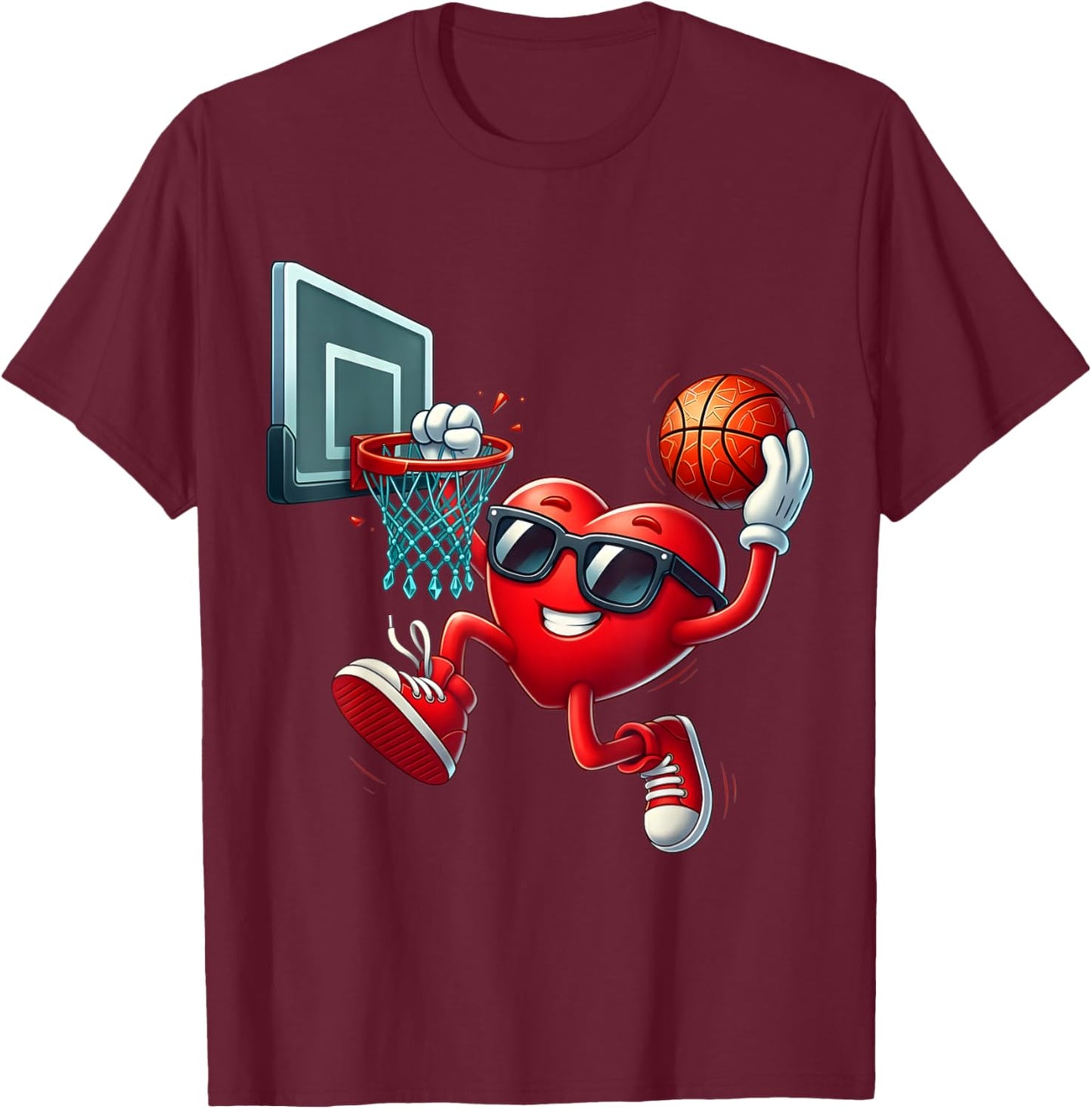 Valentines Day Basketball Dunking Sports Men Boys Kids Youth T-Shirt - T-Shirt | Maroon
