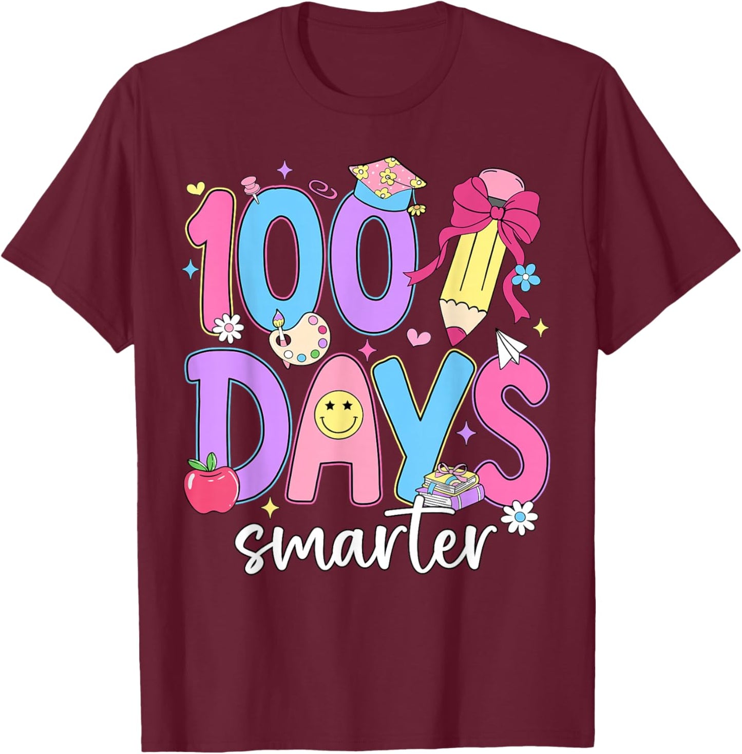 Preppy 100 Days of Smarter Boys Girls Kid 100 Days of School T-Shirt - T-Shirt | Maroon