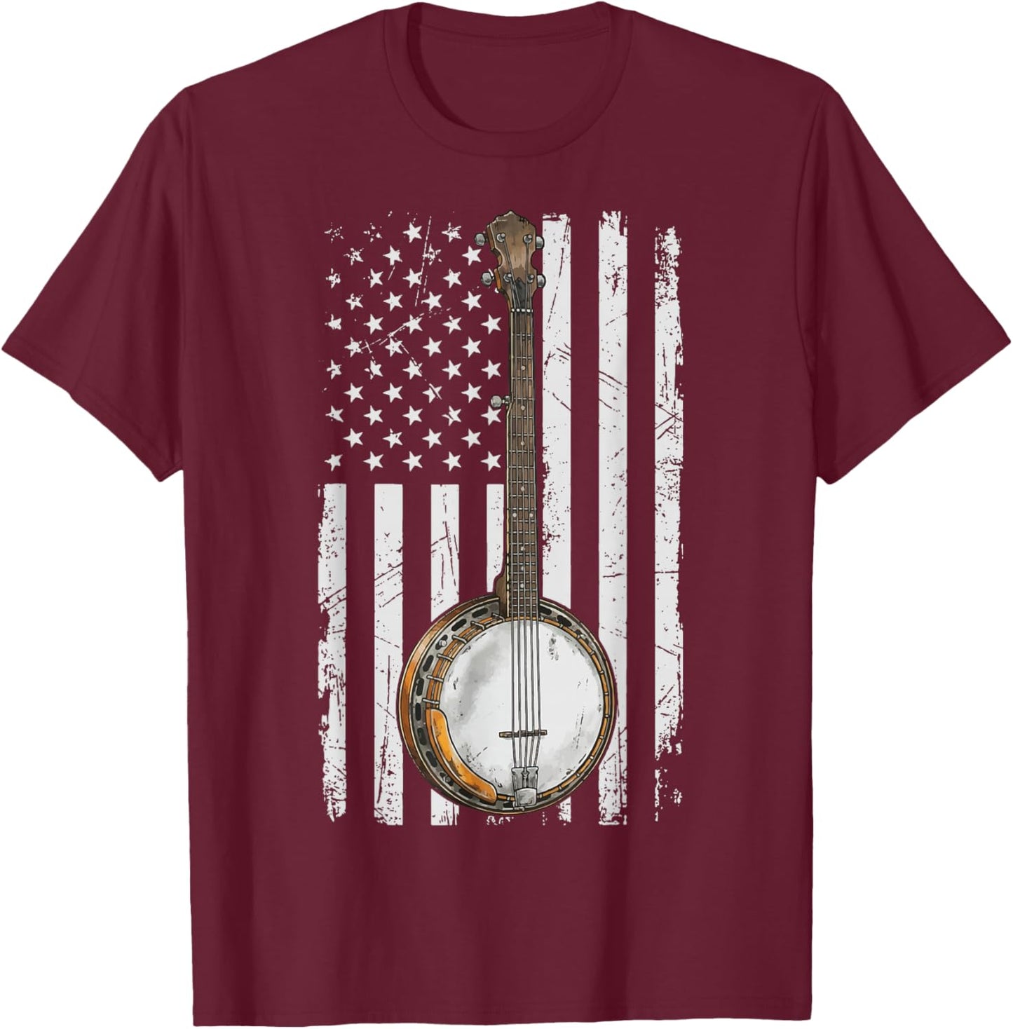 Banjo USA Flag Bluegrass America T-Shirt - T-Shirt | Maroon