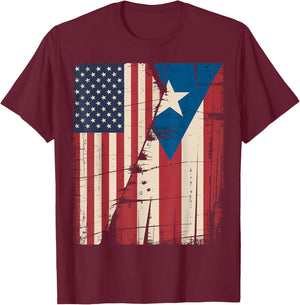 Puerto Rico USA Flag Puerto Rican American Design T-Shirt - T-Shirt | Maroon