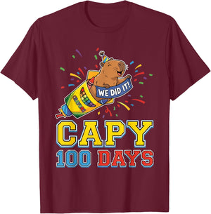 Capy 100th Day of School Cute Capybara Teacher T-Shirt - T-Shirt | Maroon