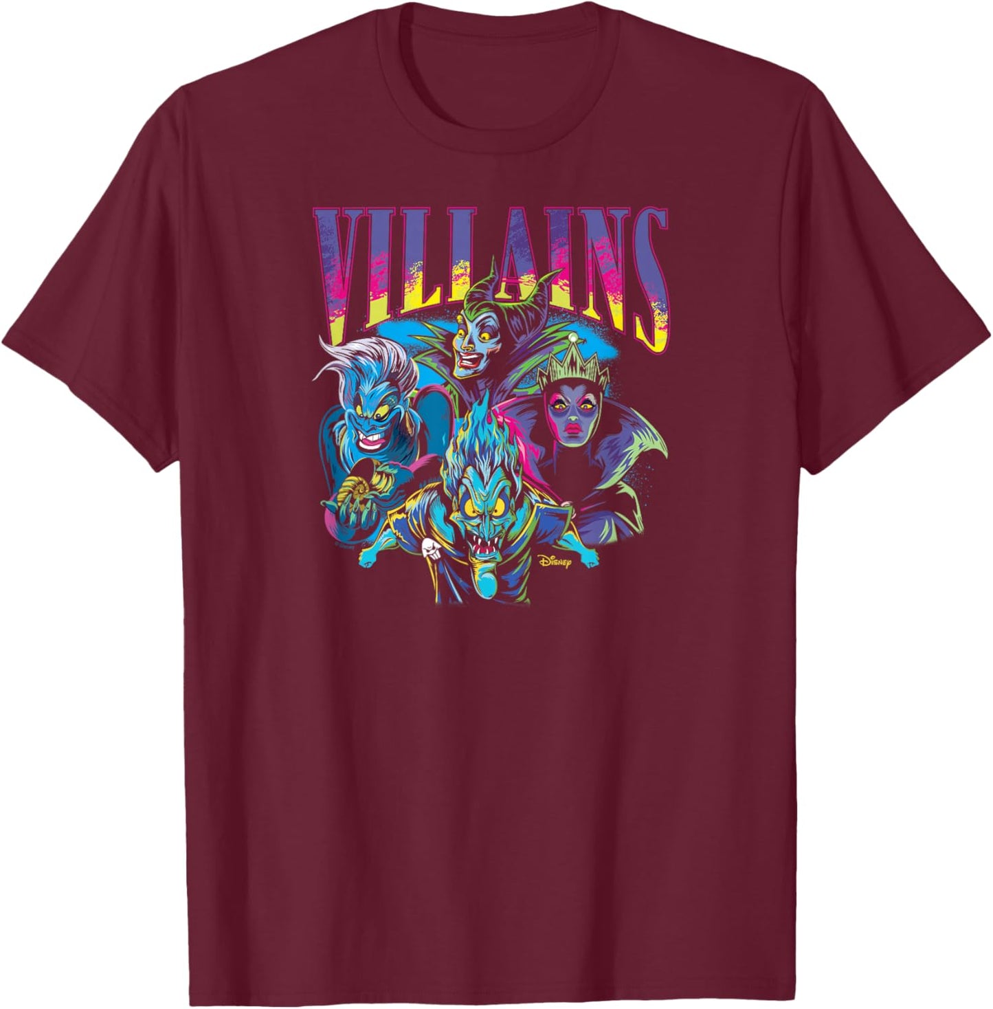 Blacklight Disney Villains Hades Ursula Maleficent Queen T-Shirt - T-Shirt | Maroon