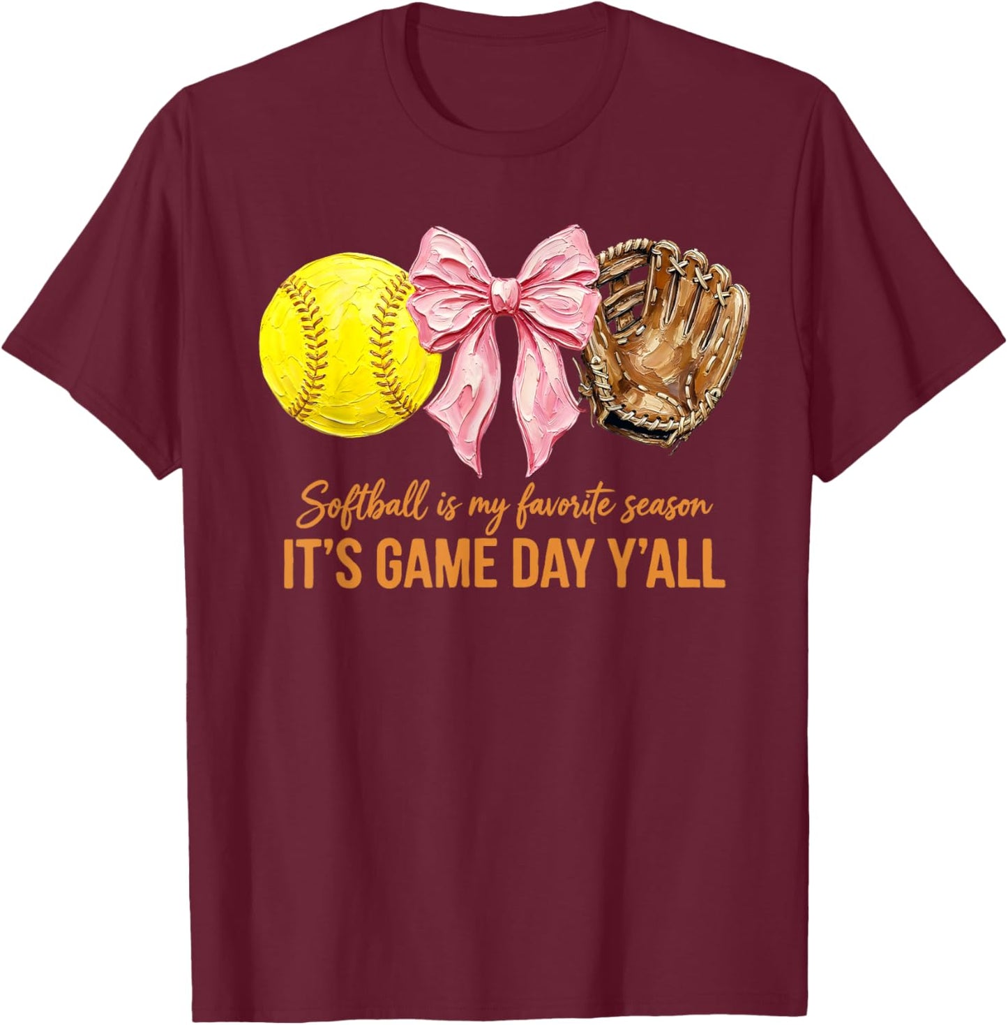 Softball is My Favorite Season Coquette Softball Mom Sister T-Shirt - T-Shirt | Maroon