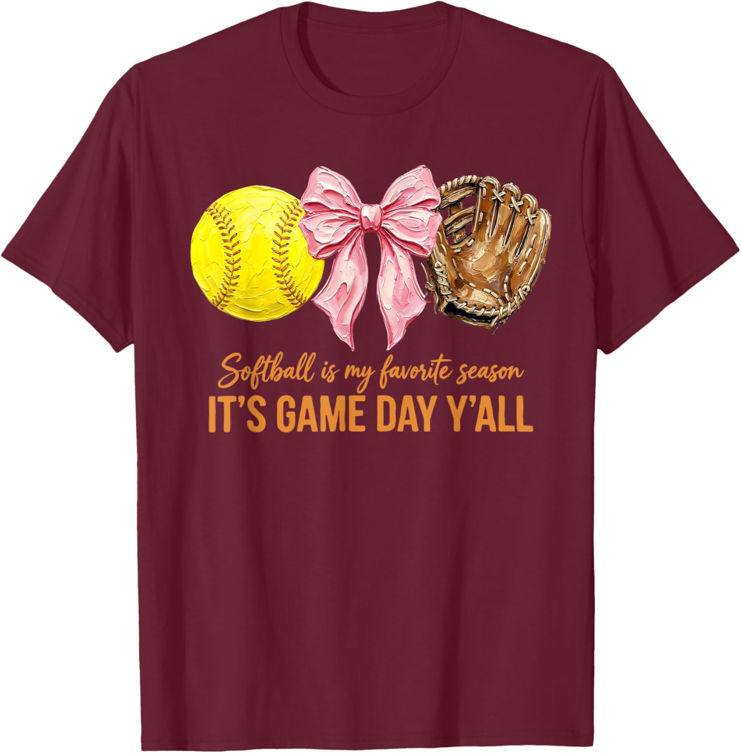 Softball is My Favorite Season Coquette Softball Mom Sister T-Shirt - T-Shirt | Maroon