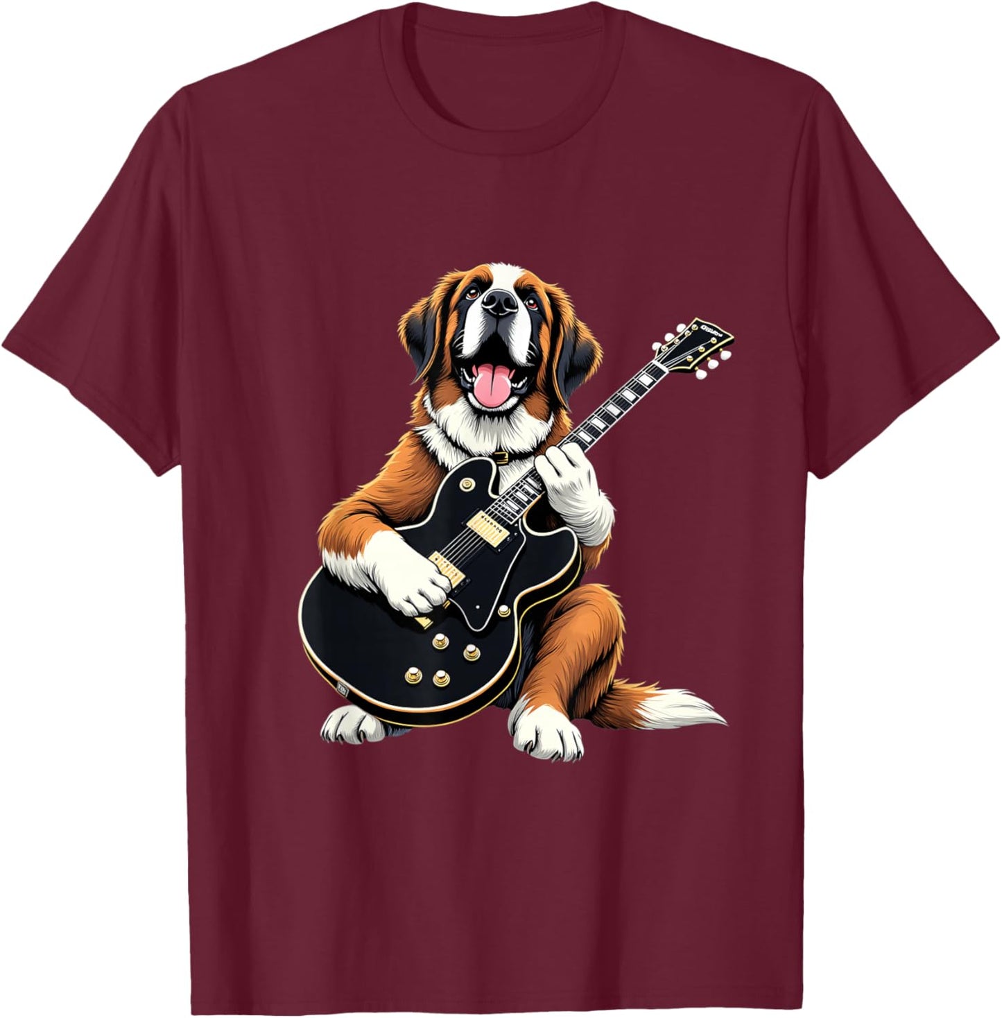 St Bernard Dog Playing Electric Guitar St Bernard Lover T-Shirt - T-Shirt | Maroon