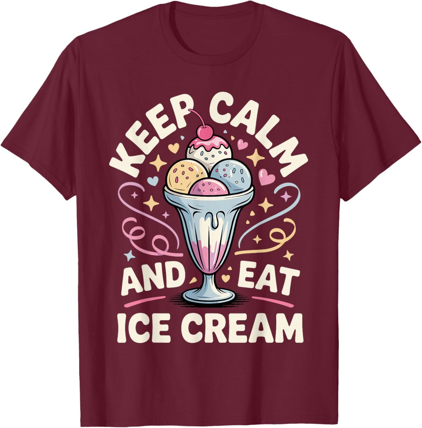Funny Ice Cream Art Women Kids Dessert Ice Cream Fan T-Shirt - T-Shirt | Maroon
