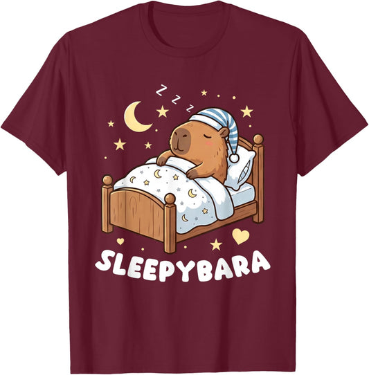 Capybara Sleepybara Sleep Pajamas T-Shirt - T-Shirt | Maroon