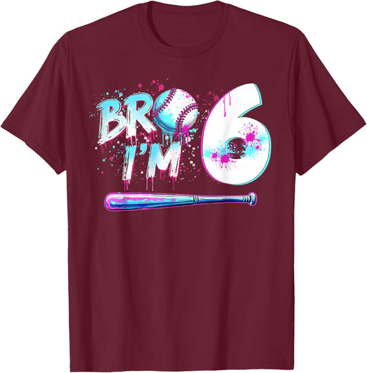 6th Birthday Boy Bro I'm 6 Year Old Baseball Ice Cream Drip T-Shirt - T-Shirt | Maroon