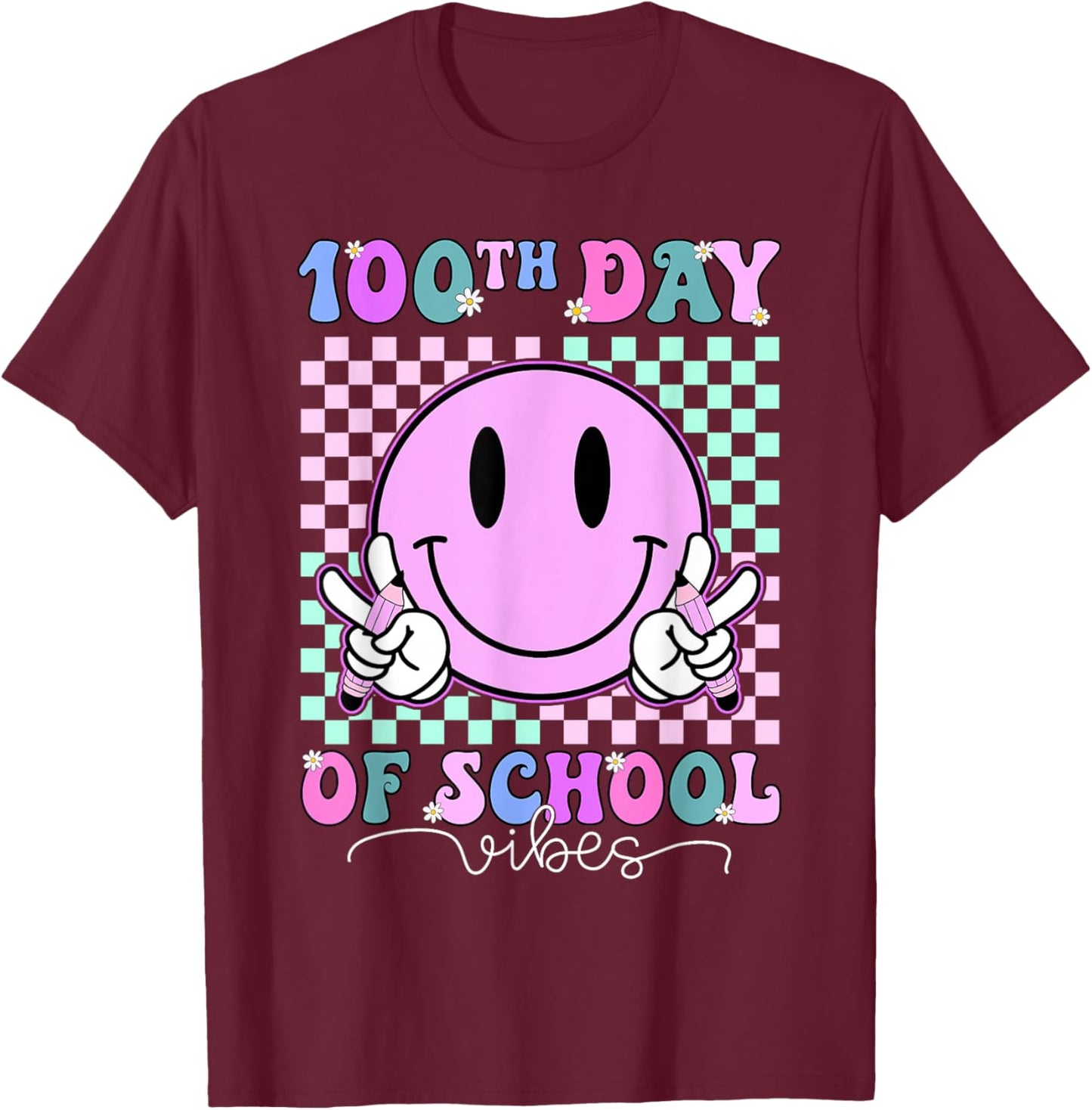 Funny 100 Days Shirt 100th Day of School Vibes Kid Boys Girl T-Shirt - T-Shirt | Maroon
