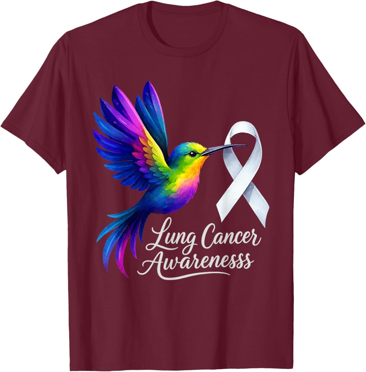 Lung Cancer Awareness Survivor Bird White Ribbon Support T-Shirt - T-Shirt | Maroon