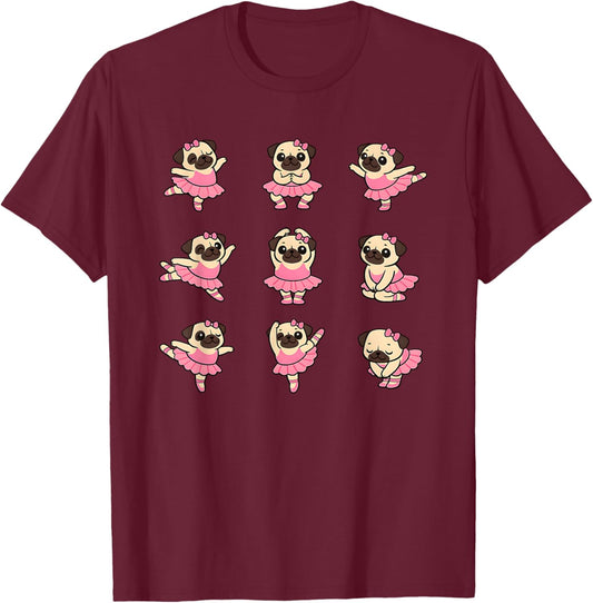 Funny Pug Ballet Ballerina Dance Costume T-Shirt - T-Shirt | Maroon