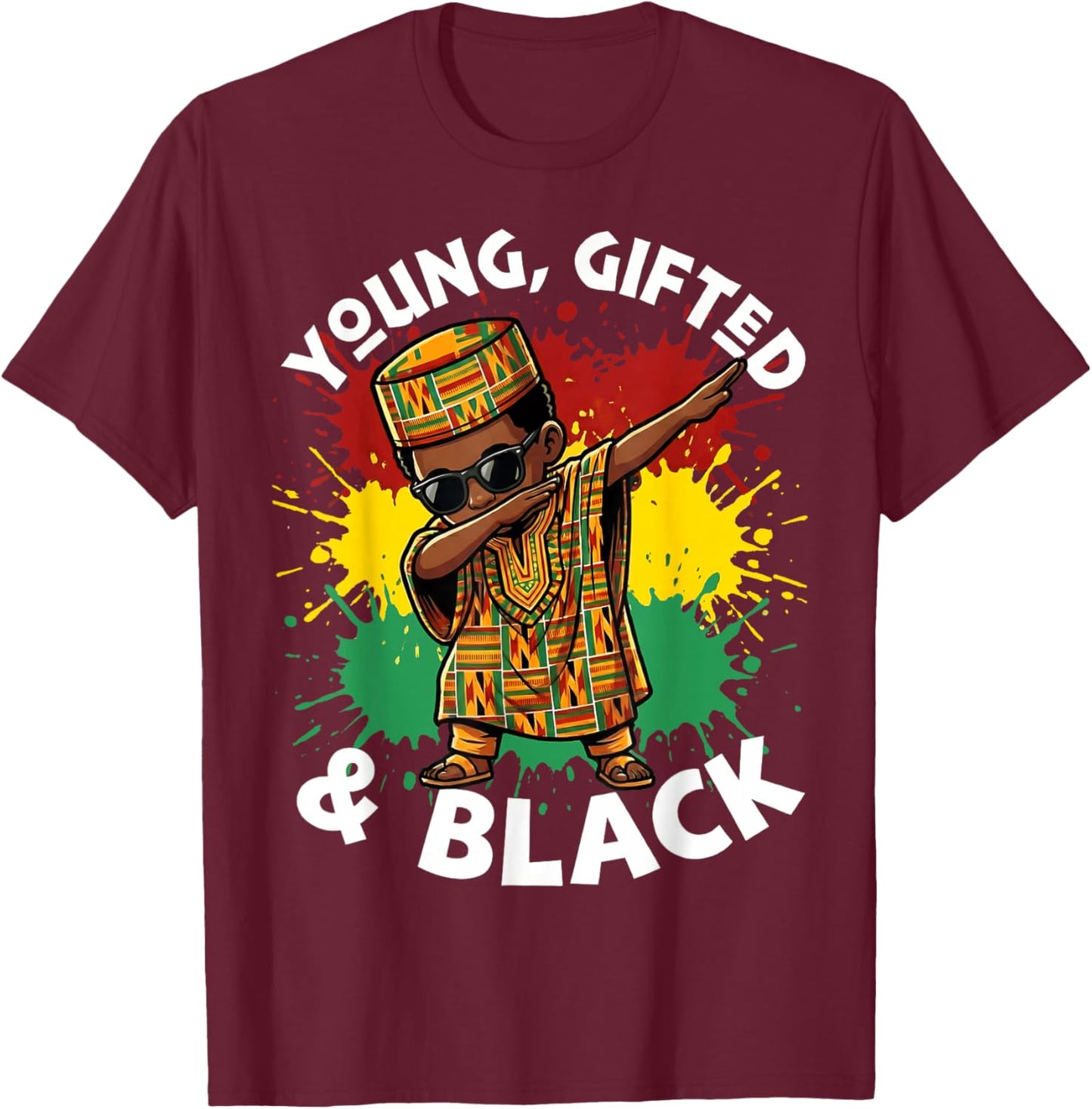 Dabbing African Boy Kid Toddler Young Gifted Black History T-Shirt - T-Shirt | Maroon