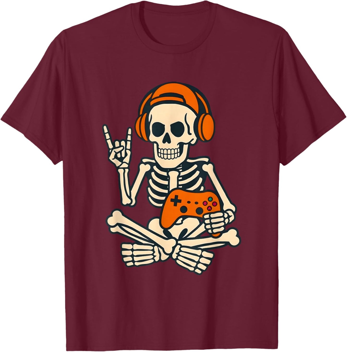 Halloween Skeleton Gamer Video Gaming Boys Men Kids T-Shirt - T-Shirt | Maroon