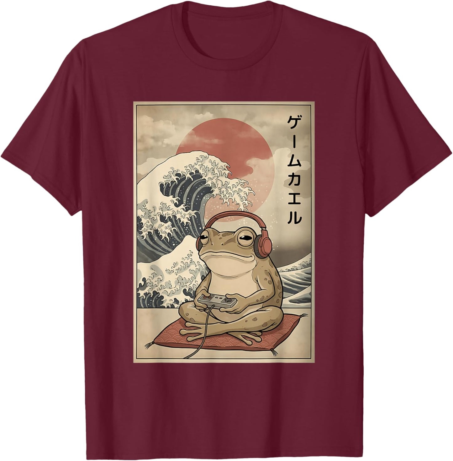 Japanese Gamer Frog Art Men Women Boys Funny Vintage Gaming T-Shirt - T-Shirt | Maroon