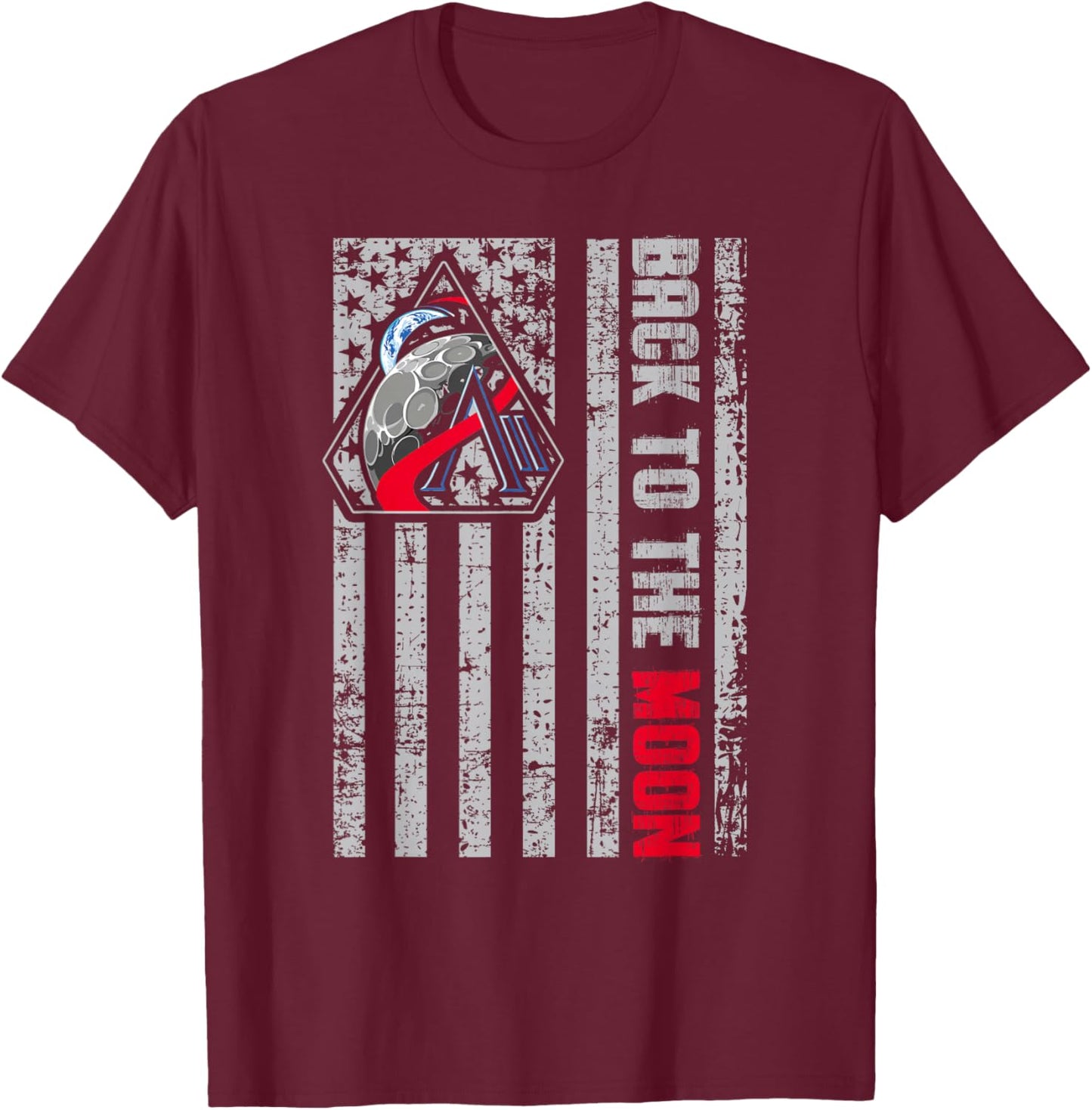 Artemis II Patch Us Flag Back to The Moon Patriotic T-Shirt - T-Shirt | Maroon