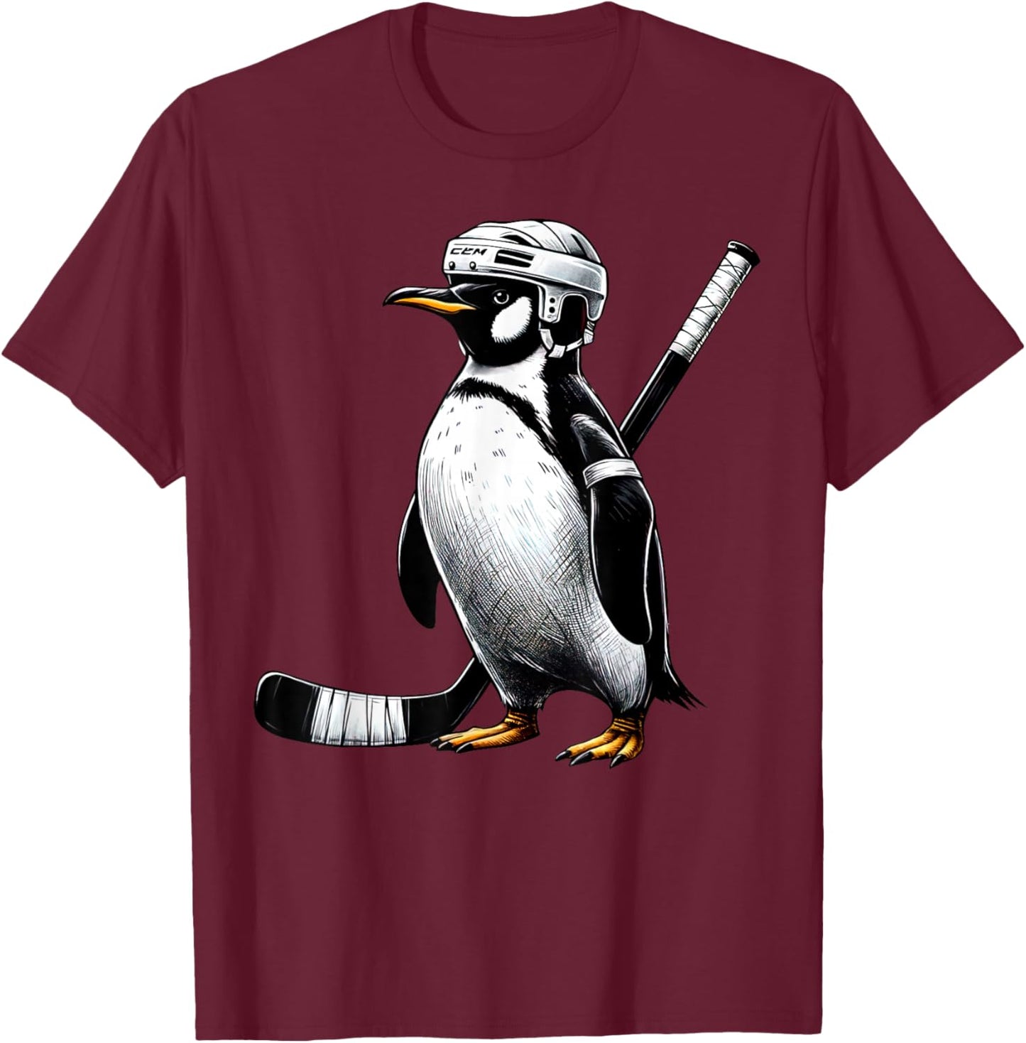 Cool Animal Penguin Playing Hockey Player Sport Lover T-Shirt - T-Shirt | Maroon