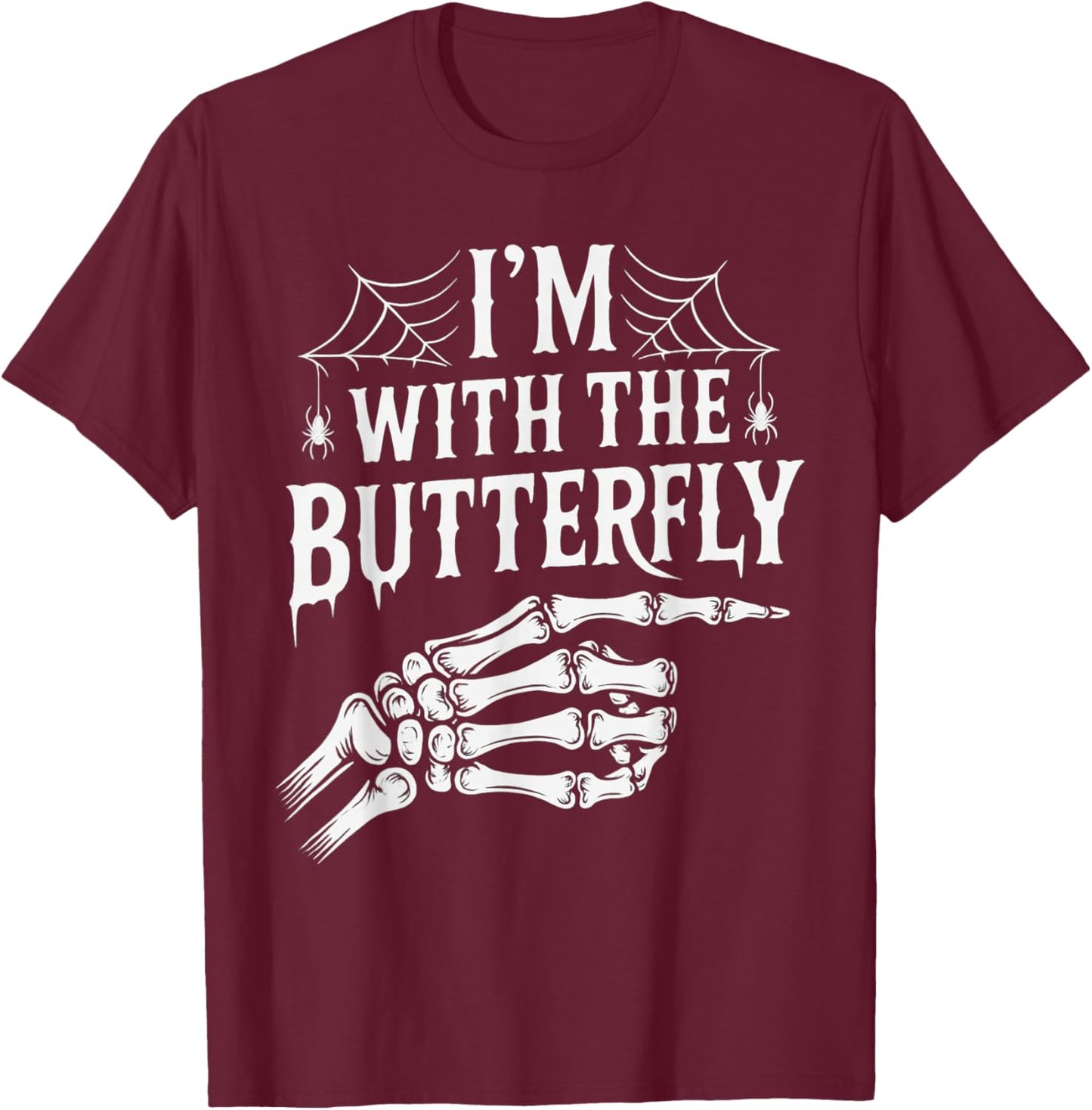 I'm with Butterfly Halloween Costume Couples Matching T-Shirt - T-Shirt | Maroon