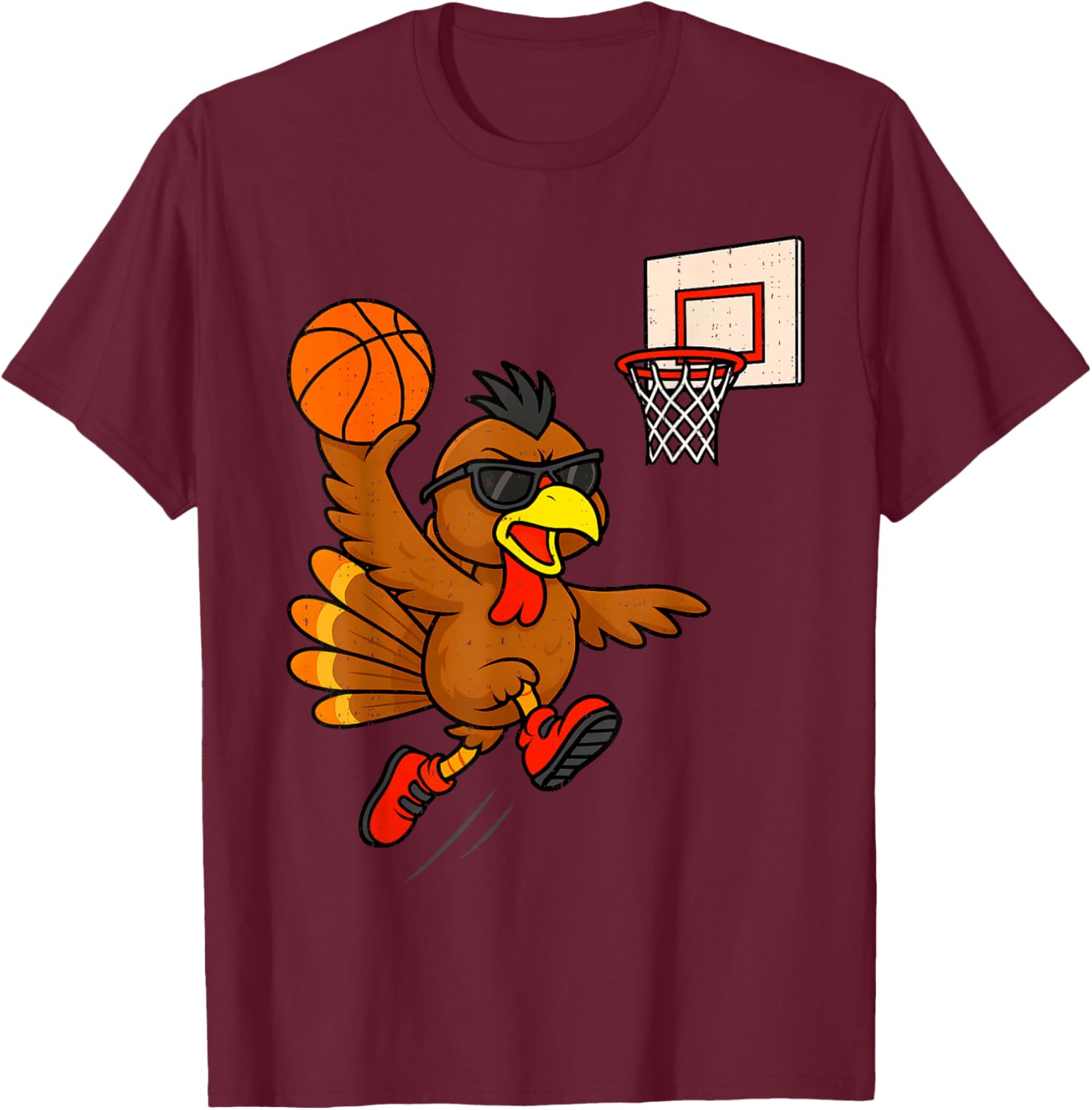 Funny Turkey Basketball Thanksgiving Sport Humor Men Boy Kid T-Shirt - T-Shirt | Maroon