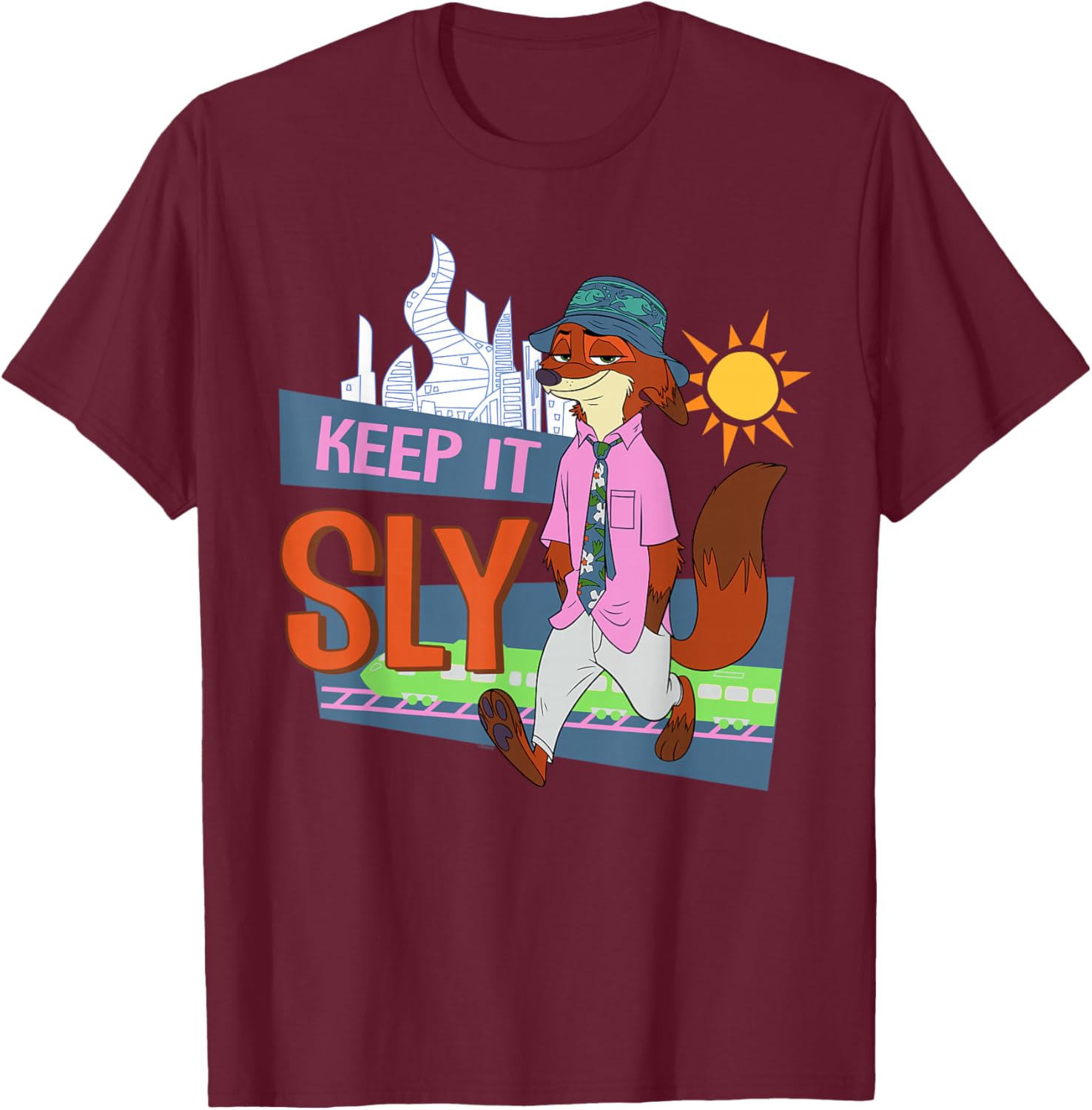 Disney Zootopia 2 Nick Wilde Keep it Sly Funny Quote T-Shirt - T-Shirt | Maroon