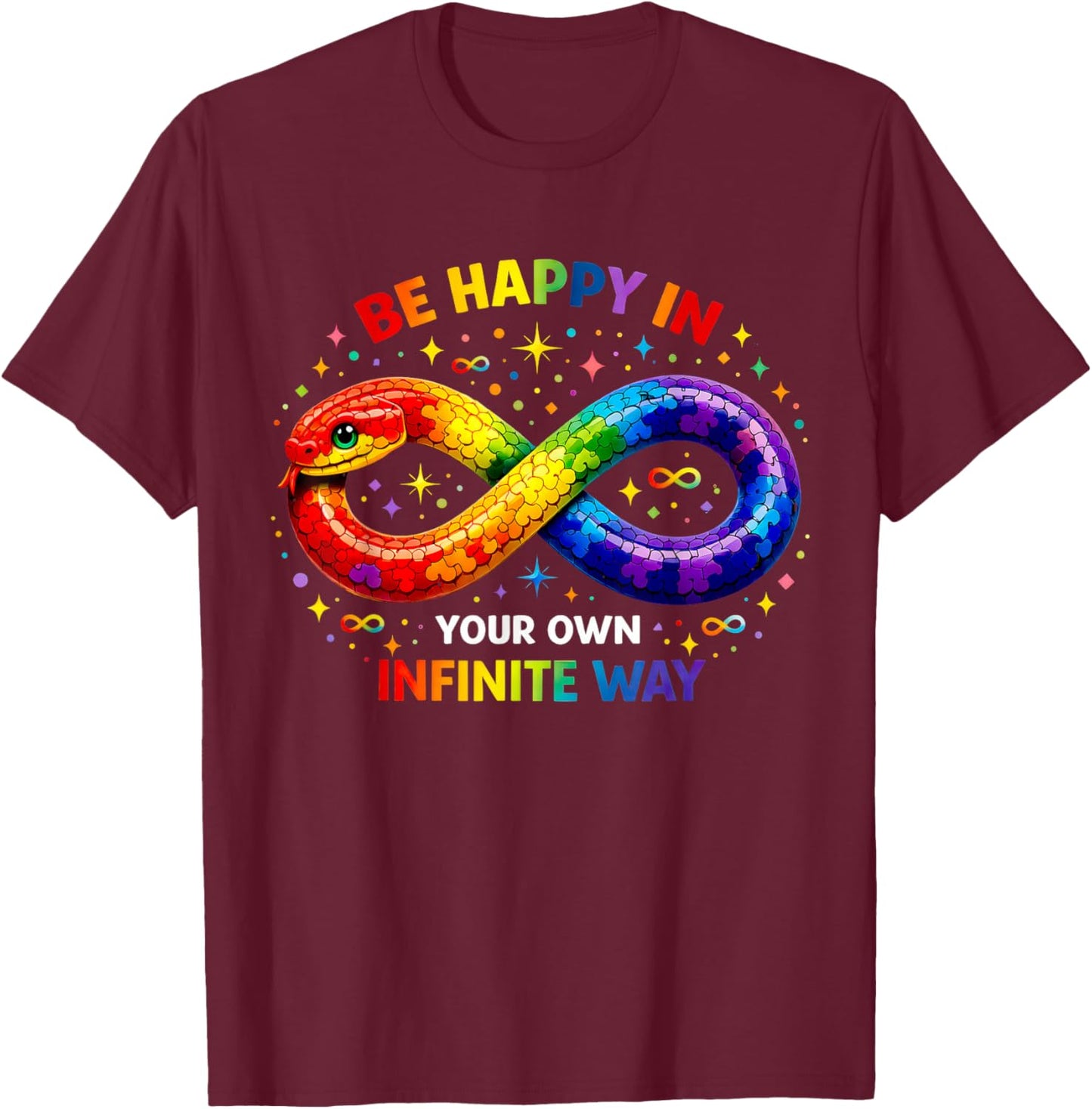 Infinite Snake Be Happy in Your Own Way Autism Awareness Kid T-Shirt - T-Shirt | Maroon