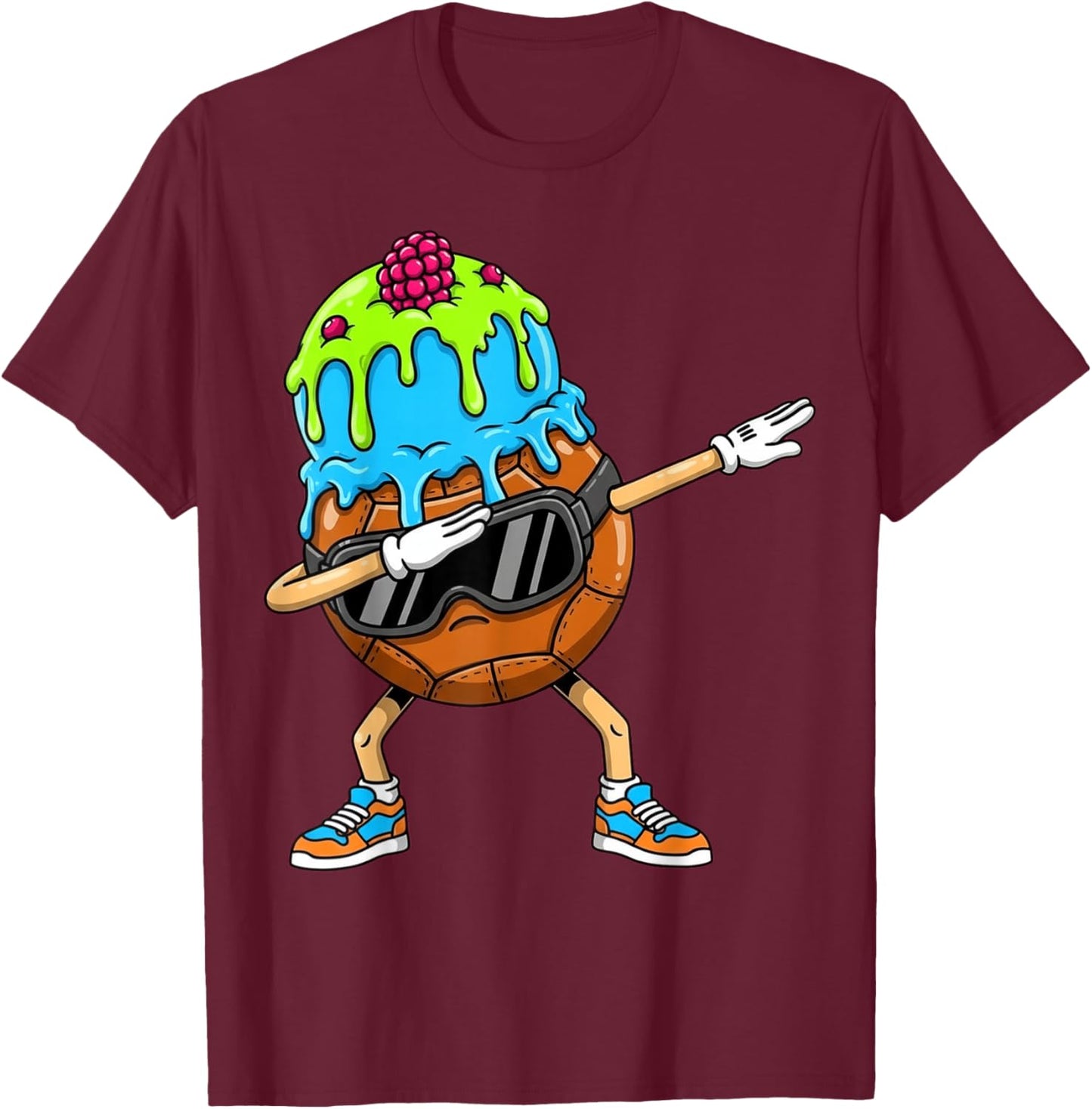 Dabbing Handball Drip Ice Cream Kids Youth Boys Girls T-Shirt - T-Shirt | Maroon