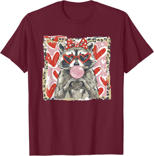 Vintage Leopard Funny Valentine Raccoon Lover Heart XOXO T-Shirt - T-Shirt | Maroon