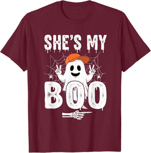 Shes My Boo Couple Matching Halloween Costumes T-Shirt - T-Shirt | Maroon