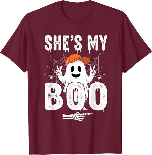 Shes My Boo Couple Matching Halloween Costumes T-Shirt - T-Shirt | Maroon