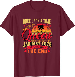 50th Birthday Gift A Queen Born in January 1976 50 Yrs Old T-Shirt - T-Shirt | Maroon