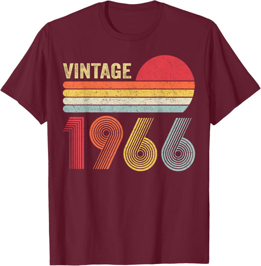 Vintage 1966 60th Birthday Gift Men Women 60 Years Old T-Shirt - T-Shirt | Maroon