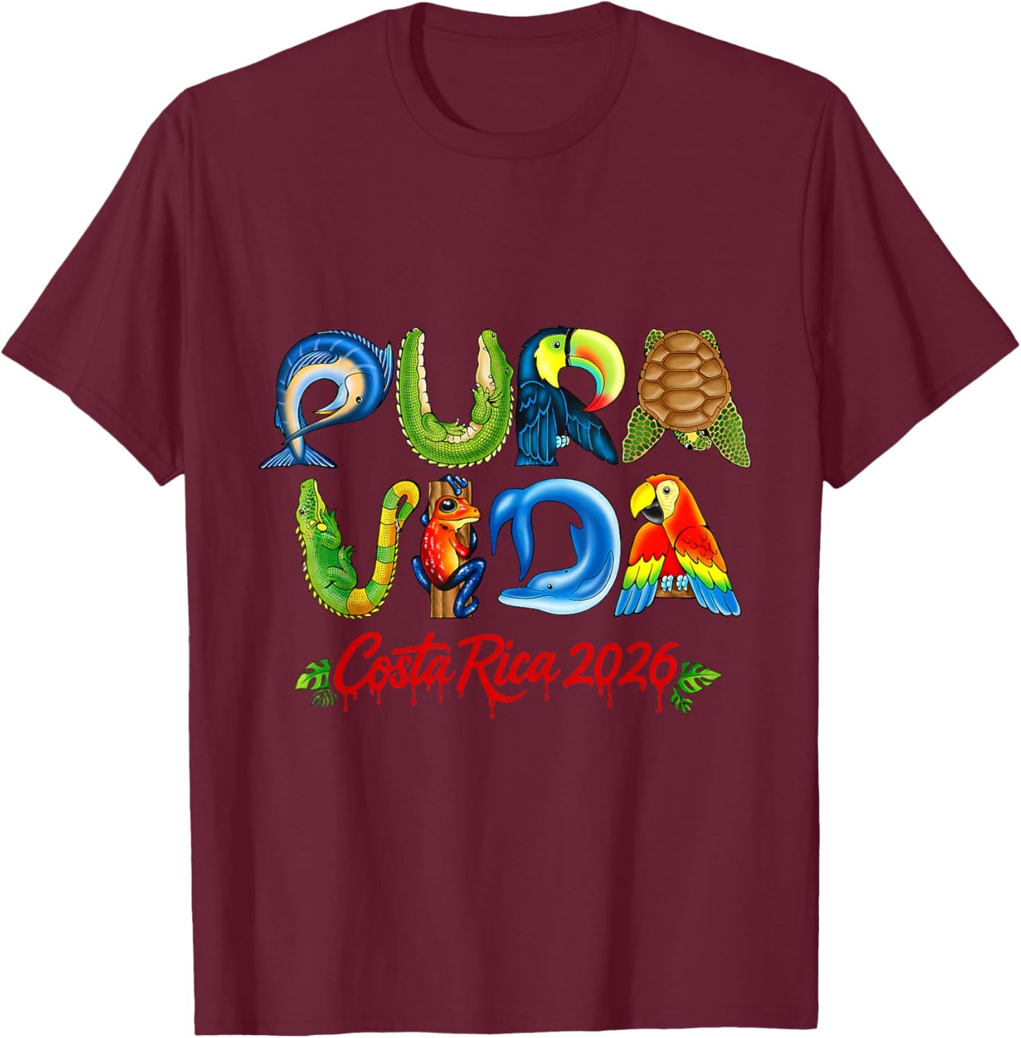 Pura Vida Costa Rica Central America Travel Souvenir 2026 T-Shirt - T-Shirt | Maroon