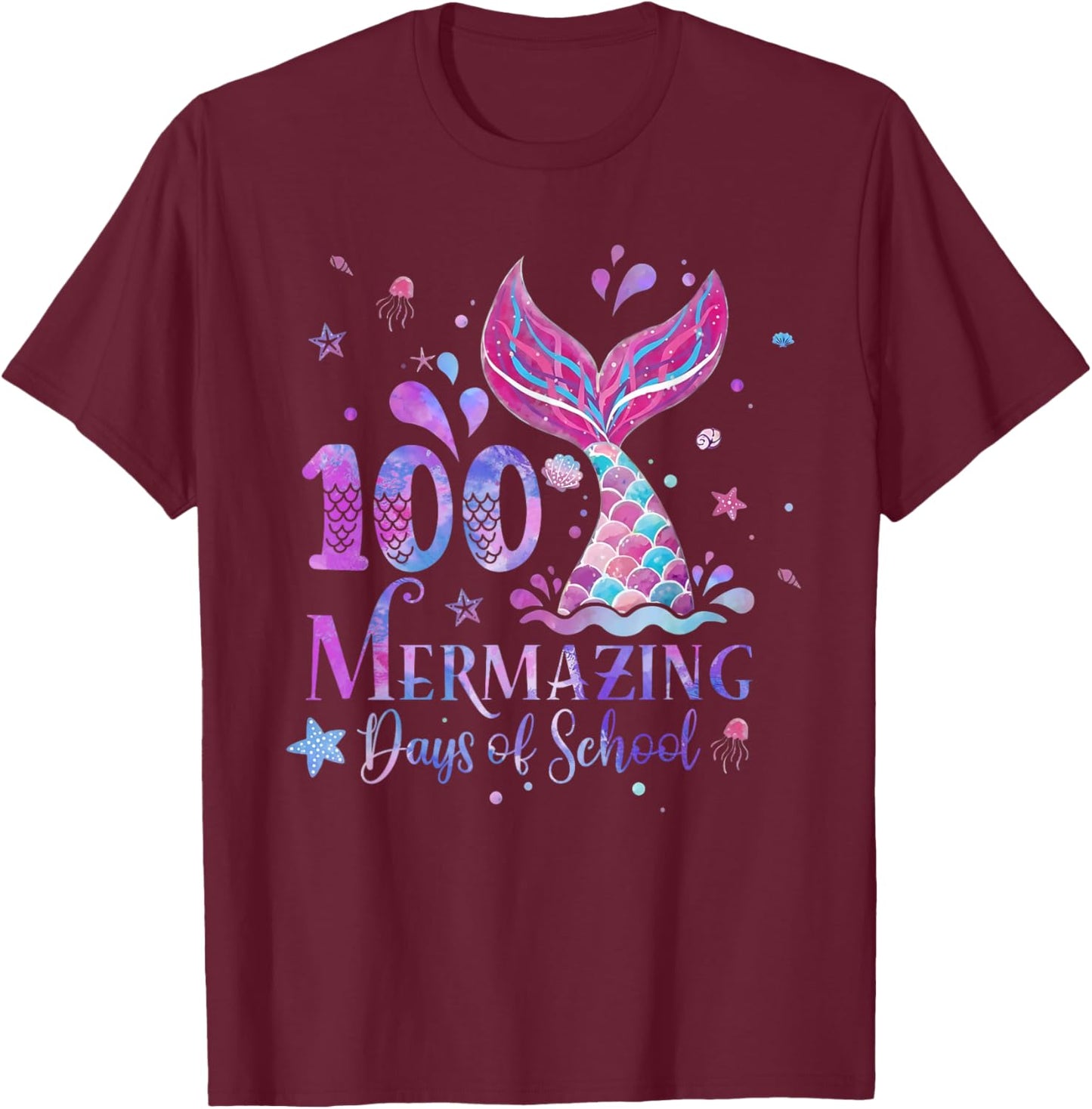 100 Mermazing Days of School Mermaid 100th Day Girls Kids T-Shirt - T-Shirt | Maroon