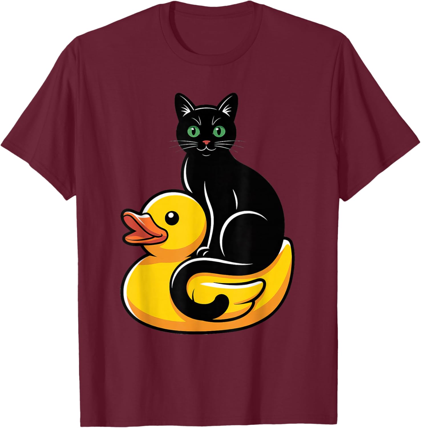 Cute Black Cat Rubber Duck T-Shirt - T-Shirt | Maroon