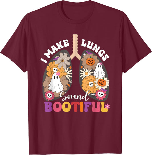 I Make Lungs Sound Bootiful NICU RT Halloween Lungs Ghost T-Shirt - T-Shirt | Maroon
