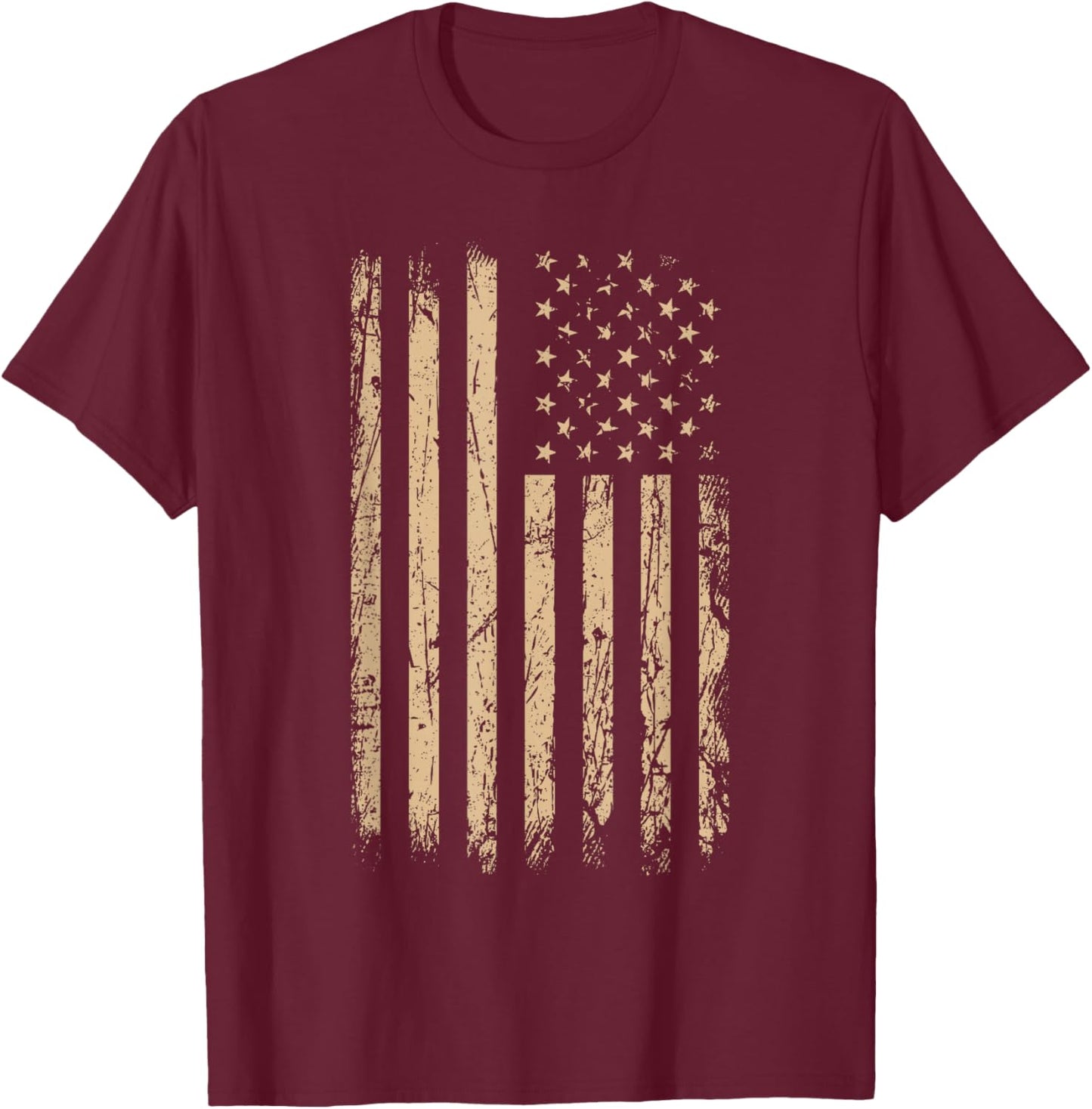 Tan Stars & Stripes Vertical Tan Color Graphic T-Shirt - T-Shirt | Maroon