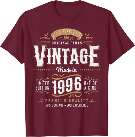 Vintage 1996 Label 30th Birthday Gift Men Women 30 Year Old T-Shirt - T-Shirt | Maroon