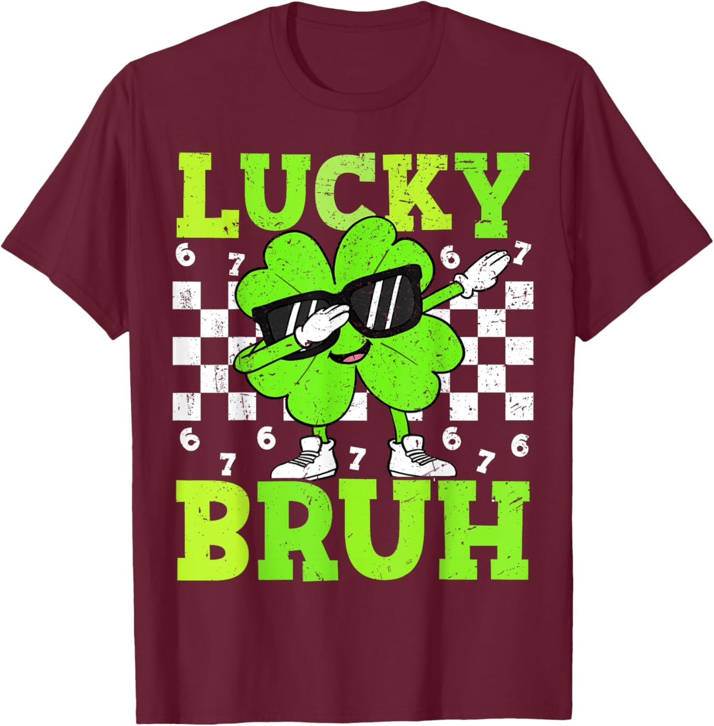 Boys St Patricks Day 67 Lucky Bruh Dabbing Shamrock Clover T-Shirt - T-Shirt | Maroon