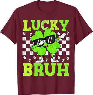 Boys St Patricks Day 67 Lucky Bruh Dabbing Shamrock Clover T-Shirt - T-Shirt | Maroon