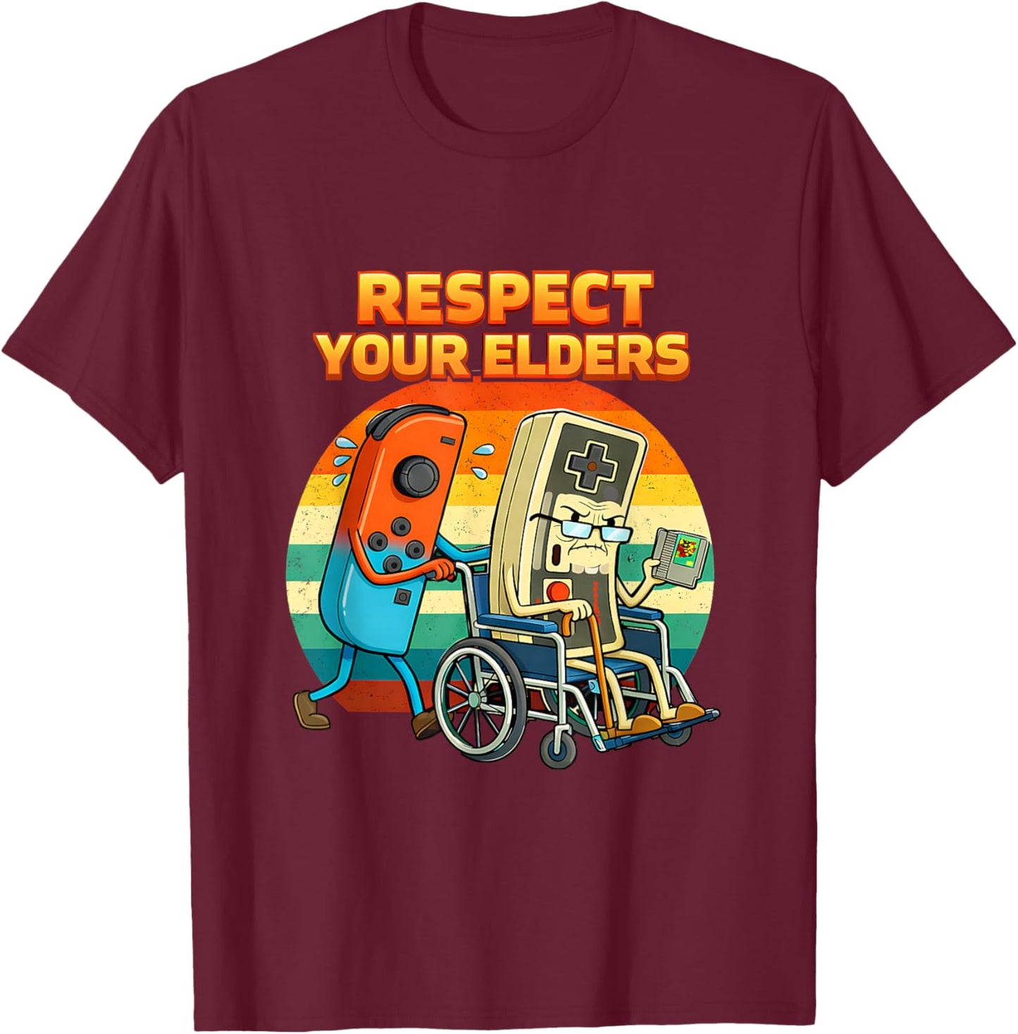 Retro Gamer Respect Elders Classic Funny Video Games T-Shirt - T-Shirt | Maroon