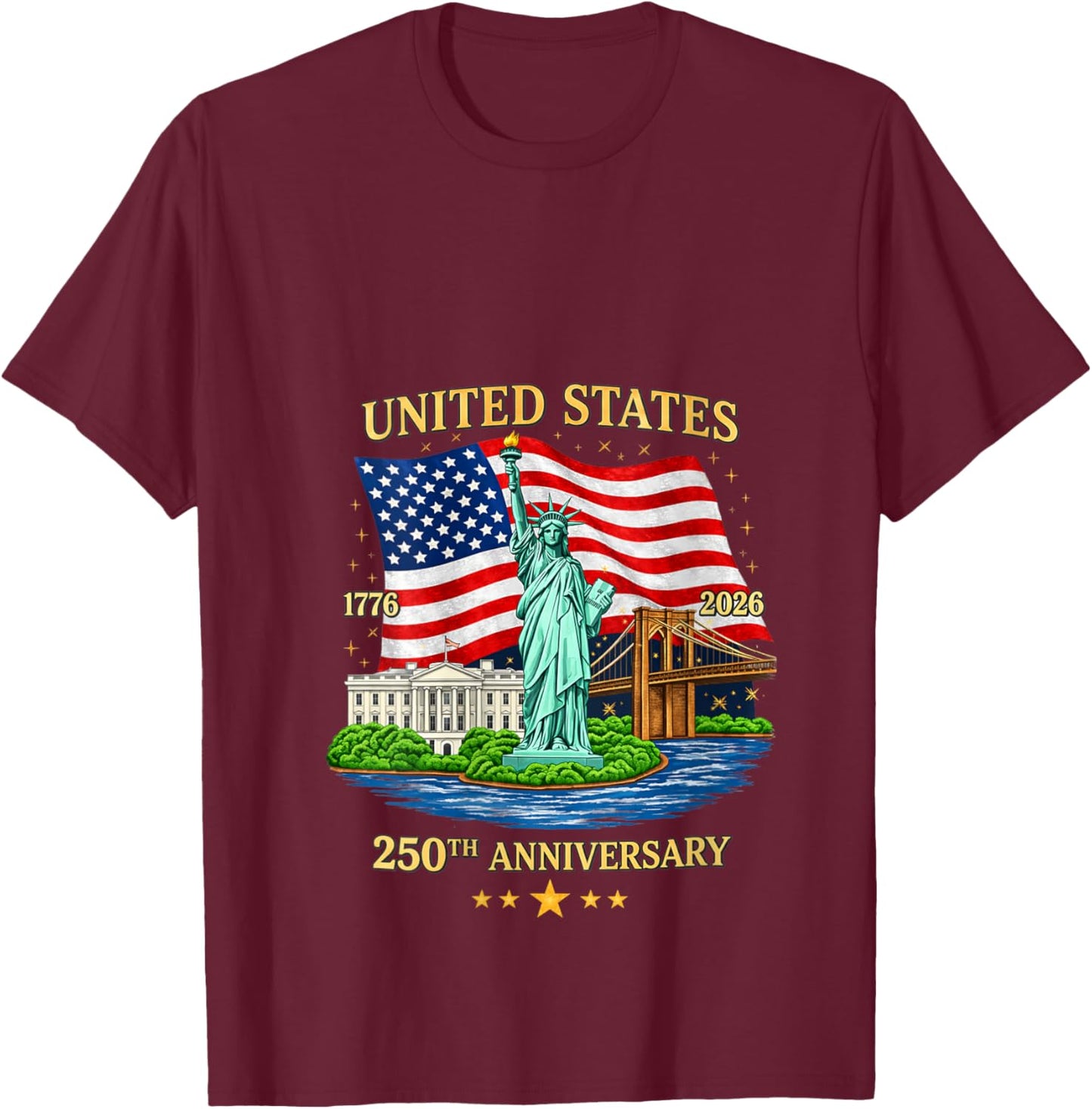 Women's USA 250th Anniversary Statue of Liberty American Flag V-Neck T-Shirt - T-Shirt | Maroon