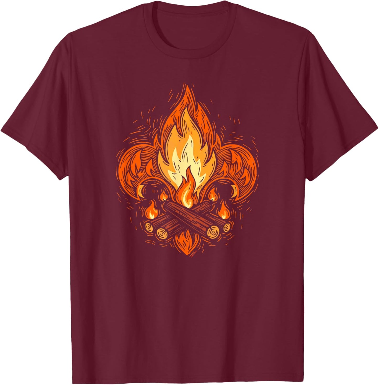 Campfire Fleur-De-Lis Abstract Scouting Logo Art T-Shirt - T-Shirt | Maroon