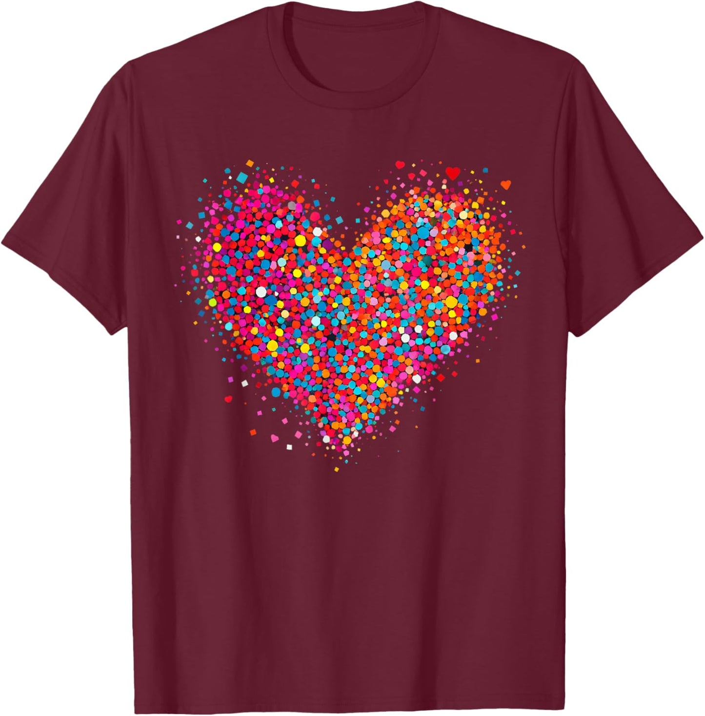 Valentine Colorful Confetti Heart Men Women Kid T-Shirt - T-Shirt | Maroon