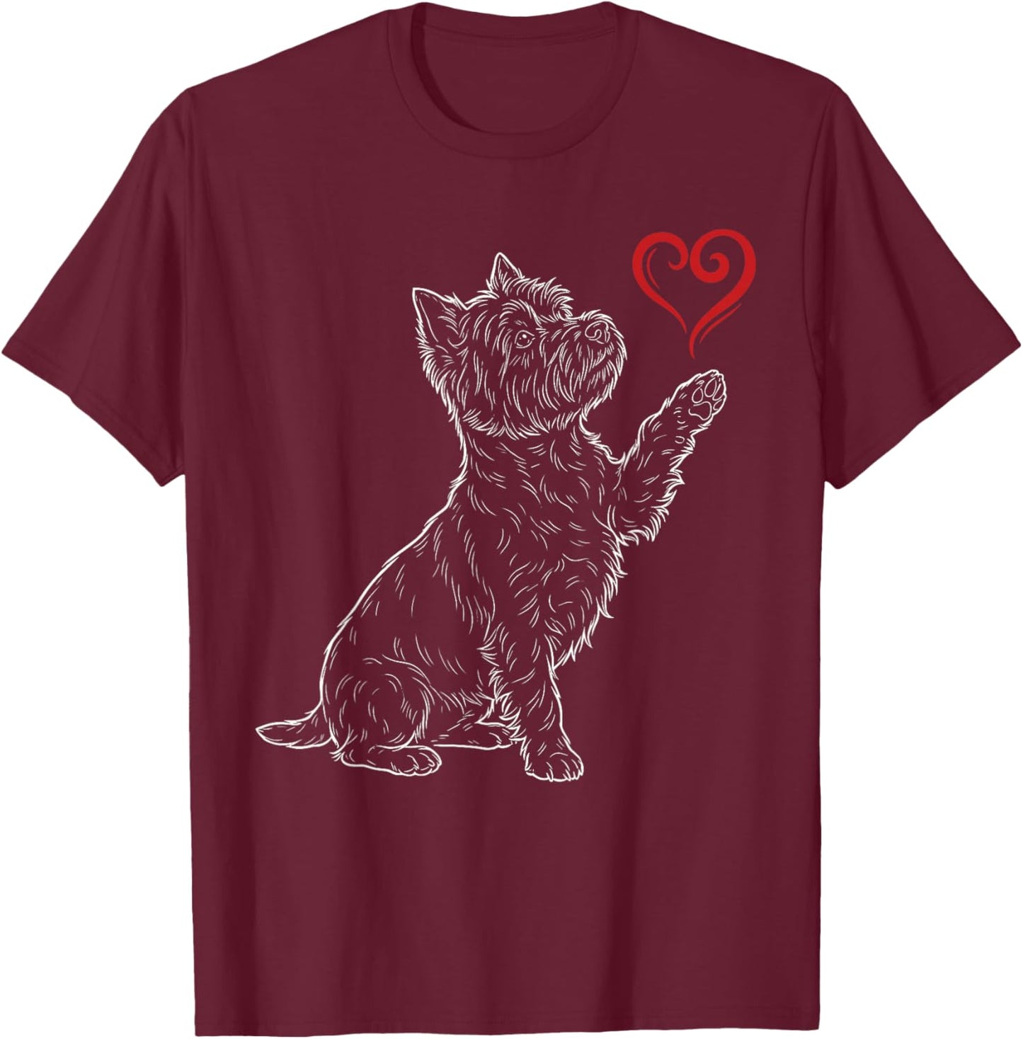 West Highland White Terrier Dog Art Holding Heart Valentines T-Shirt - T-Shirt | Maroon