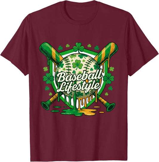 Baseball St Patricks Day Boys Girls Men Women Irish lifestyl T-Shirt - T-Shirt | Maroon