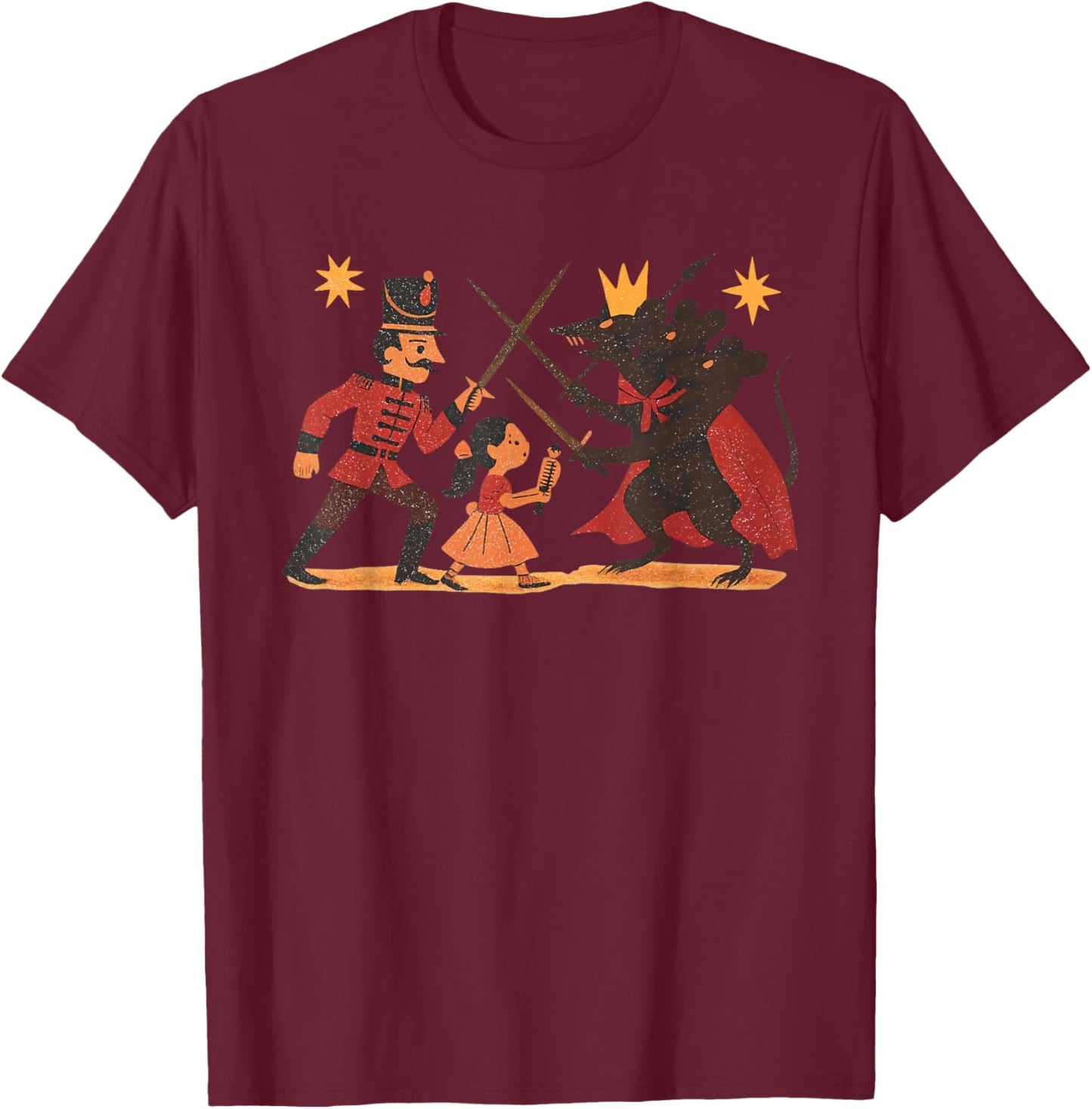 Vintage Nutcrackers Ballet Sugar Plum Fairy Girl Mouse Xmas T-Shirt - T-Shirt | Maroon