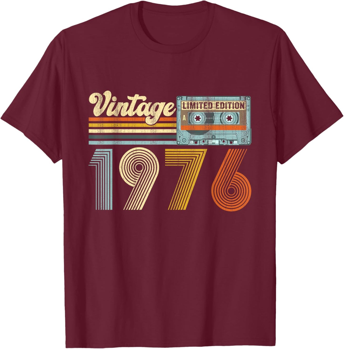Vintage 1976 Cassette Tape 50th Birthday Gifts 50 Year Old T-Shirt - T-Shirt | Maroon