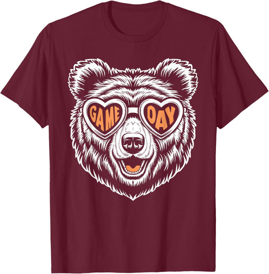 Heart Shaped Sunglasses Game Day Bear T-Shirt - T-Shirt | Maroon